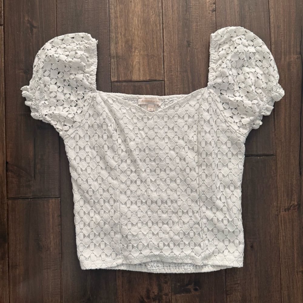 Monteau White Boho Puff Sleeve Top Jr. XL